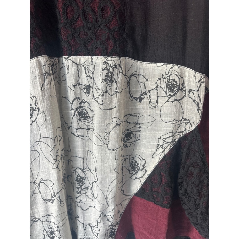 Ali Miles Womens 3X Blouse Mixed Media Floral Lace Colorblock Dark Cottagecore - Picture 7 of 7